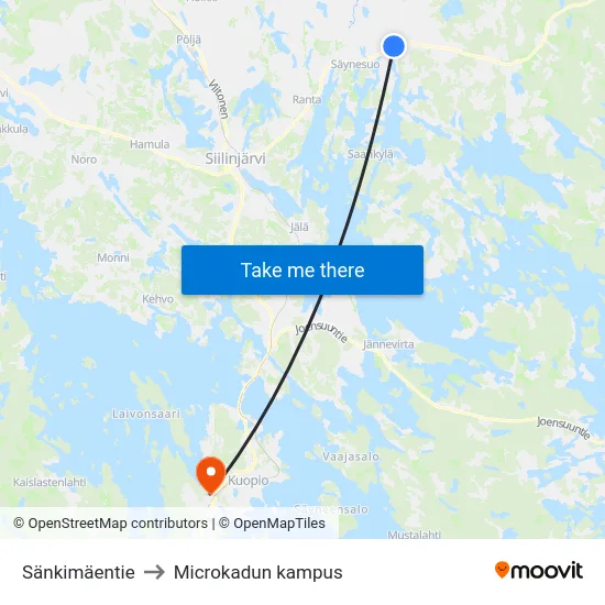 Sänkimäentie to Microkadun kampus map