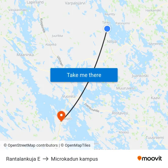 Rantalankuja E to Microkadun kampus map