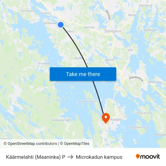 Käärmelahti (Maaninka) P to Microkadun kampus map