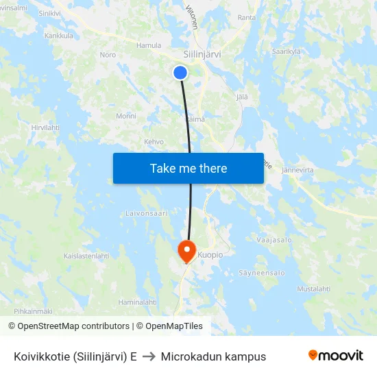 Koivikkotie (Siilinjärvi) E to Microkadun kampus map