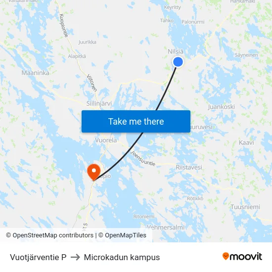 Vuotjärventie P to Microkadun kampus map