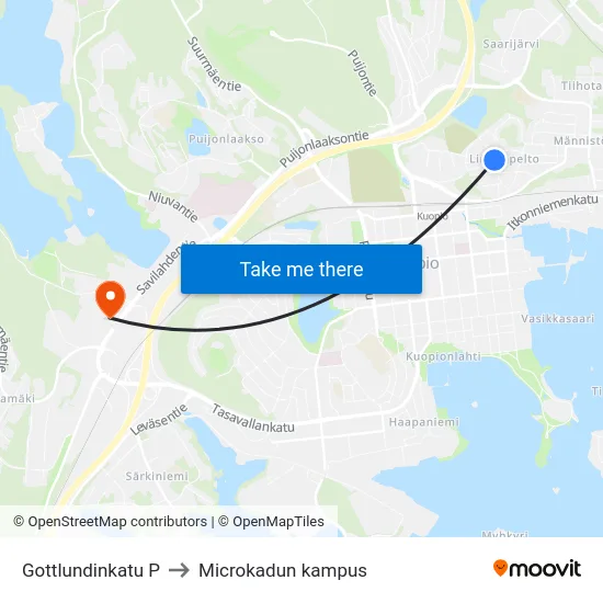 Gottlundinkatu P to Microkadun kampus map