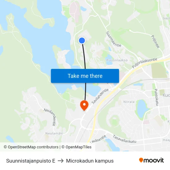 Suunnistajanpuisto E to Microkadun kampus map