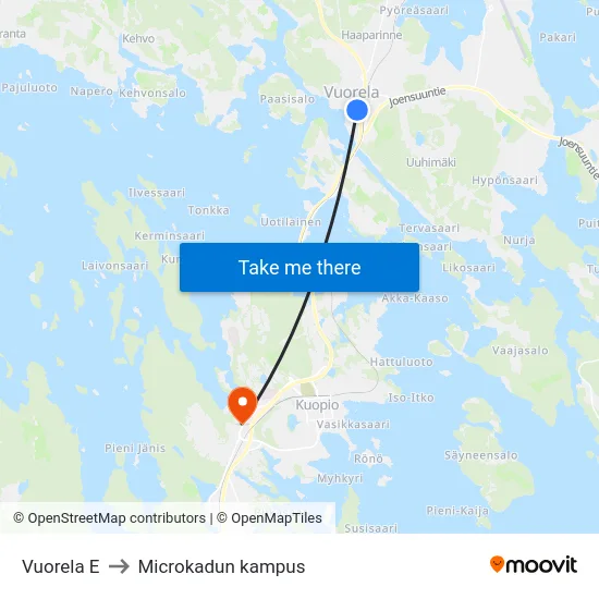 Vuorela E to Microkadun kampus map