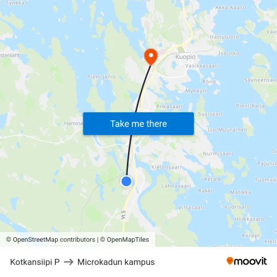 Kotkansiipi P to Microkadun kampus map