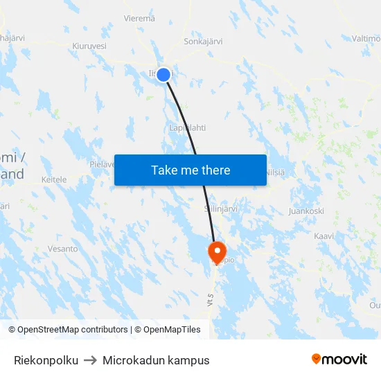 Riekonpolku to Microkadun kampus map