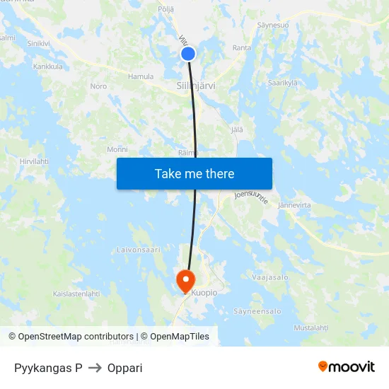 Pyykangas P to Oppari map