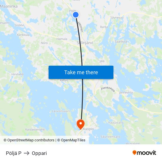 Pöljä P to Oppari map
