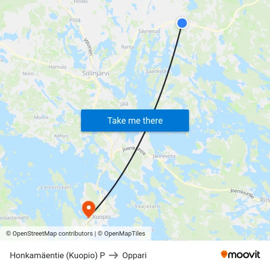 Honkamäentie (Kuopio) P to Oppari map