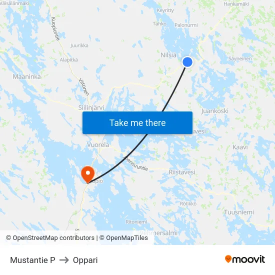 Mustantie P to Oppari map