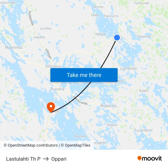 Lastulahti Th P to Oppari map