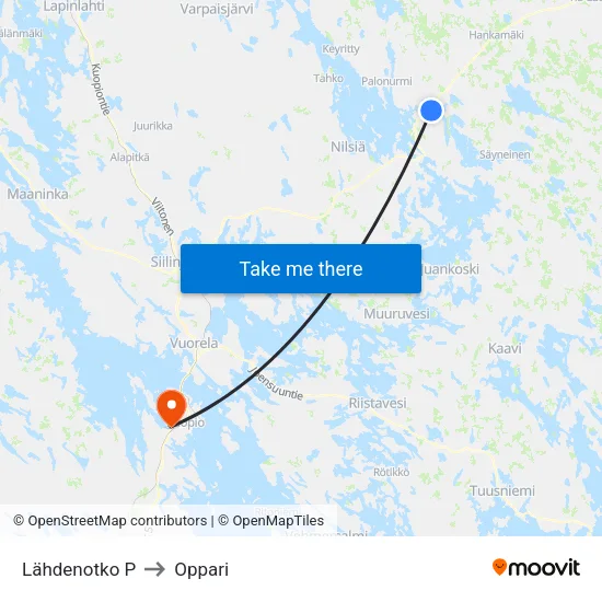 Lähdenotko P to Oppari map