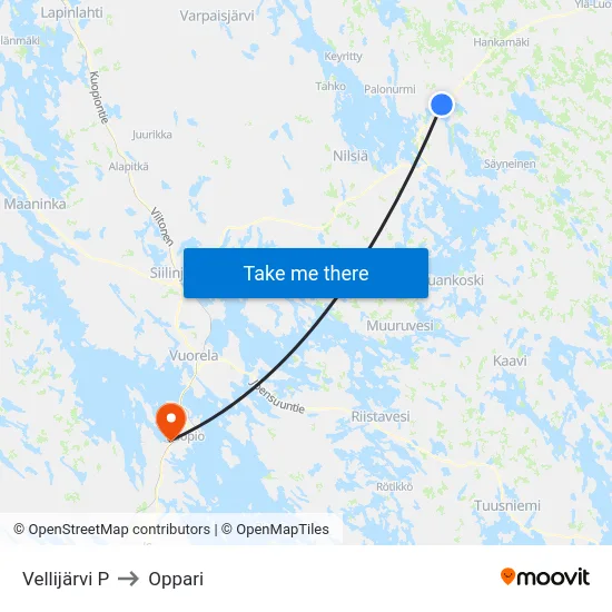 Vellijärvi P to Oppari map