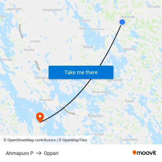 Ahmapuro P to Oppari map