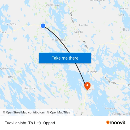 Tuovilanlahti Th I to Oppari map