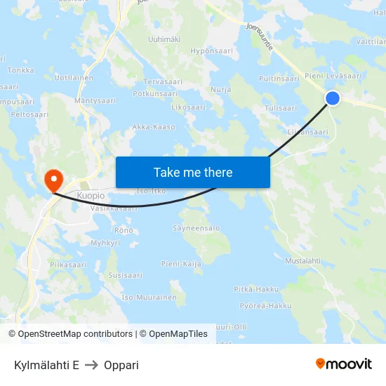 Kylmälahti E to Oppari map