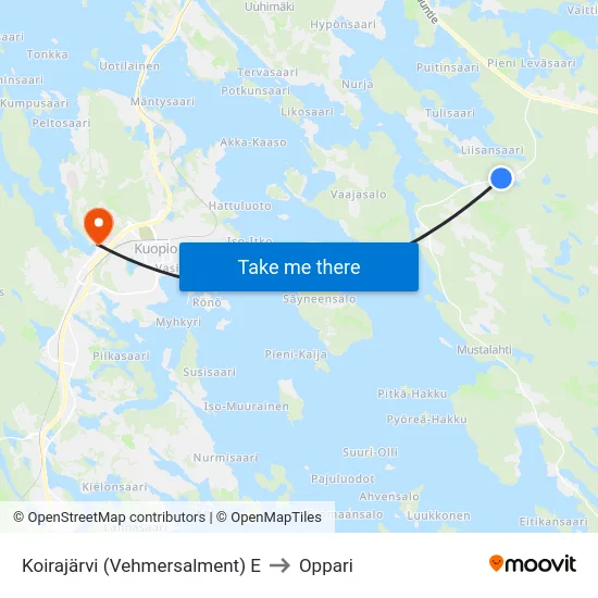 Koirajärvi (Vehmersalment) E to Oppari map