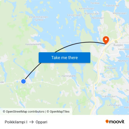 Poikkilampi I to Oppari map