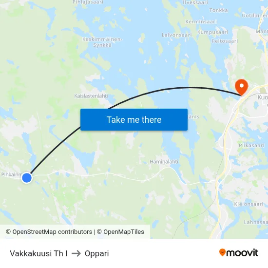 Vakkakuusi Th I to Oppari map