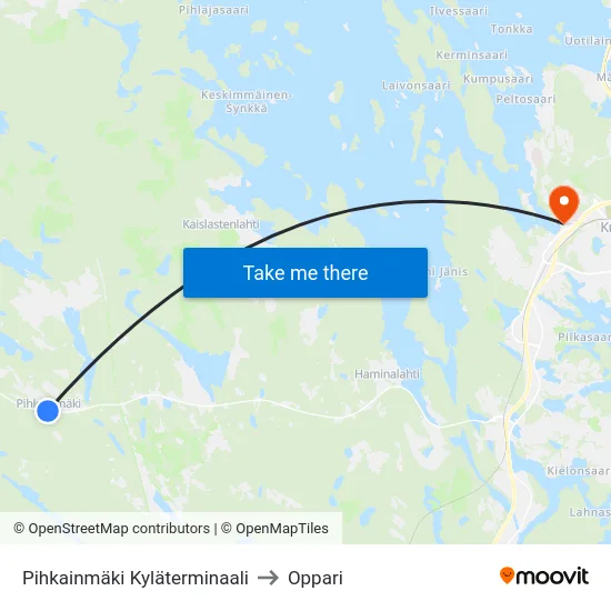 Pihkainmäki Kyläterminaali to Oppari map