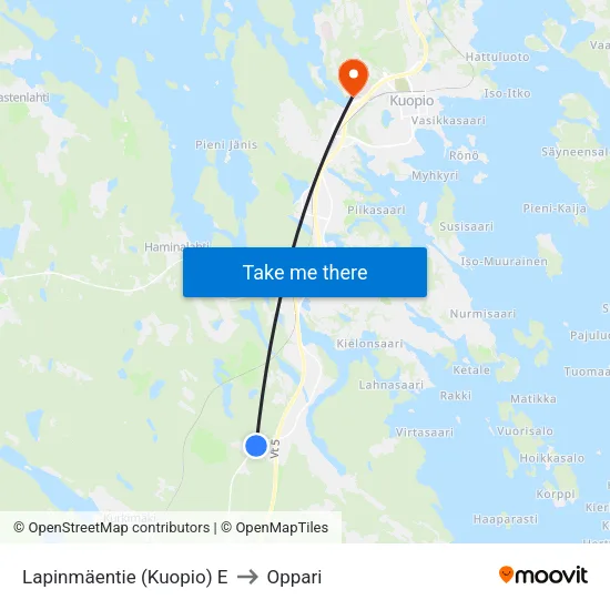 Lapinmäentie (Kuopio) E to Oppari map