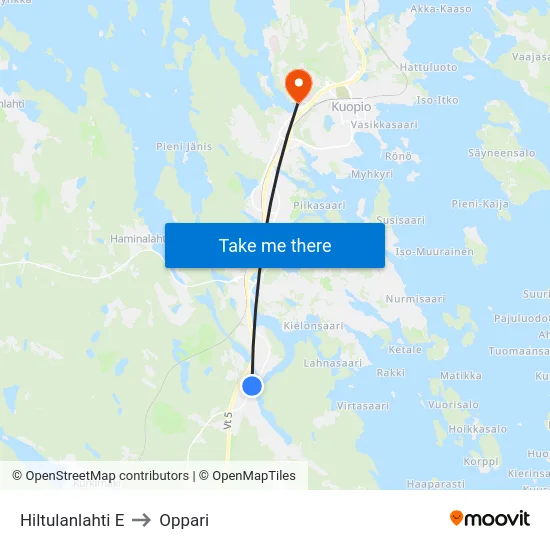 Hiltulanlahti E to Oppari map
