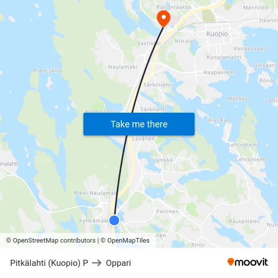 Pitkälahti (Kuopio) P to Oppari map