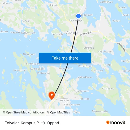 Toivalan Kampus P to Oppari map