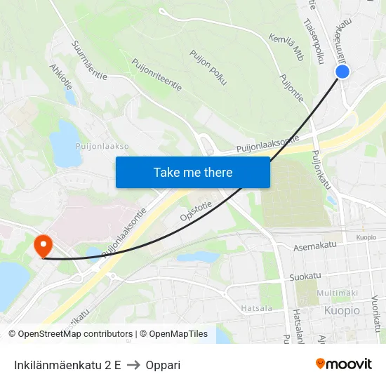 Inkilänmäenkatu 2 E to Oppari map