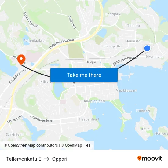 Tellervonkatu E to Oppari map