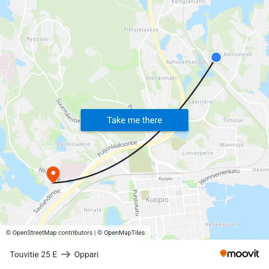 Touvitie 25 E to Oppari map