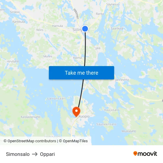 Simonsalo to Oppari map