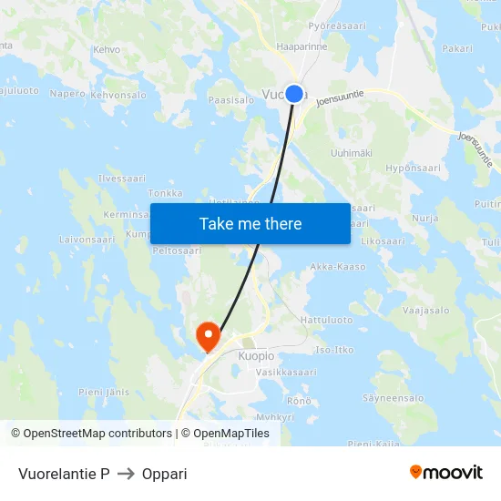 Vuorelantie P to Oppari map