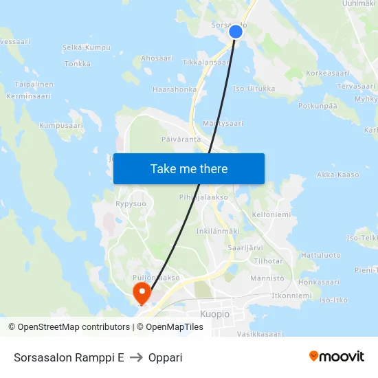 Sorsasalon Ramppi E to Oppari map