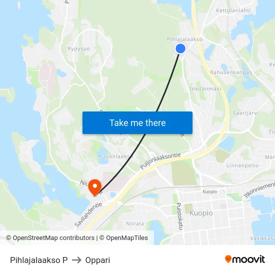 Pihlajalaakso P to Oppari map