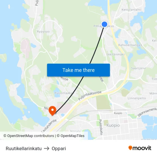 Ruutikellarinkatu to Oppari map