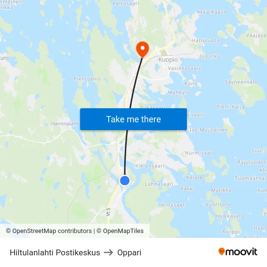 Hiltulanlahti Postikeskus to Oppari map