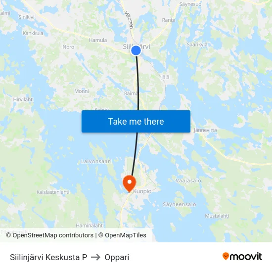 Siilinjärvi Keskusta P to Oppari map