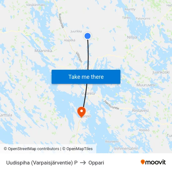 Uudispiha (Varpaisjärventie) P to Oppari map