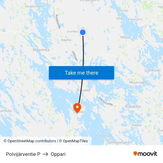 Polvijärventie P to Oppari map