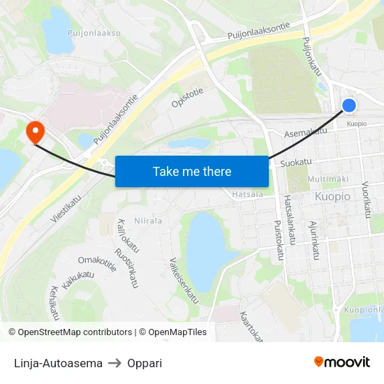 Linja-Autoasema to Oppari map