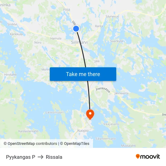 Pyykangas P to Rissala map