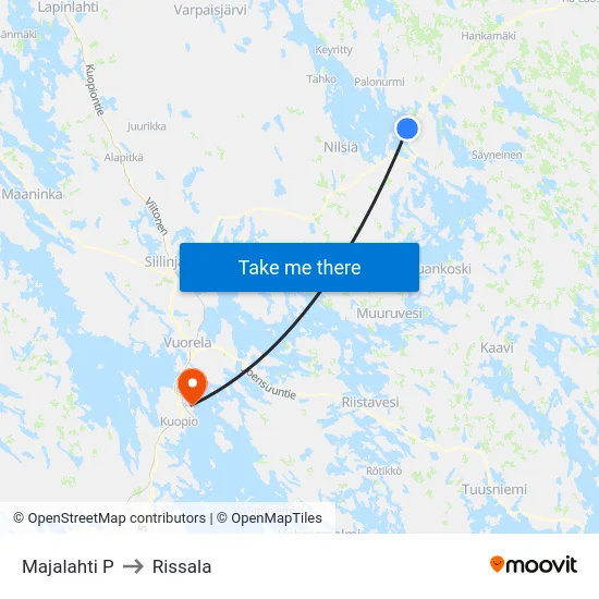 Majalahti P to Rissala map