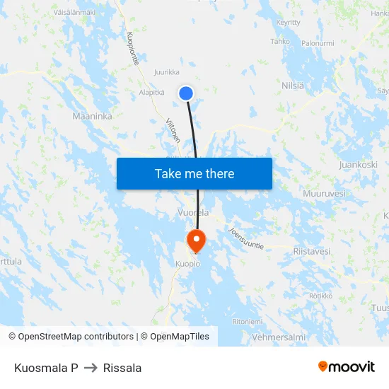 Kuosmala P to Rissala map