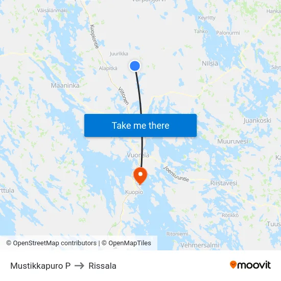 Mustikkapuro P to Rissala map