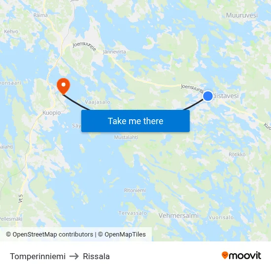 Tomperinniemi to Rissala map