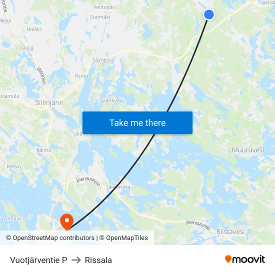Vuotjärventie P to Rissala map