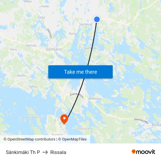Sänkimäki Th P to Rissala map