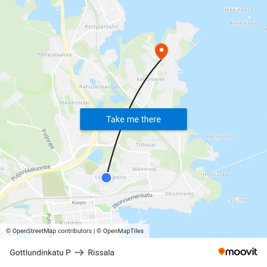 Gottlundinkatu P to Rissala map