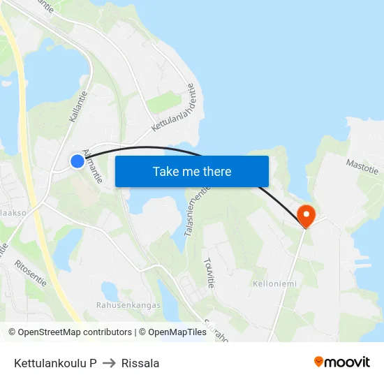 Kettulankoulu P to Rissala map